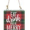 Boutique de Noël Mom'S Kitchen & Bakery*Ornament, Wooden Plaque, With Message "Eat, Drink And Be Merry"