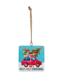 Boutique de Noël Family & Friends*Ornament, Wooden Plaque, With Message "Have A Holly Jolly Christmas"