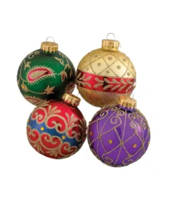Boutique de Noël Glass Ball Boxes*Ornate Glass Balls With Various Designs, 65Mm, 4 Per Box