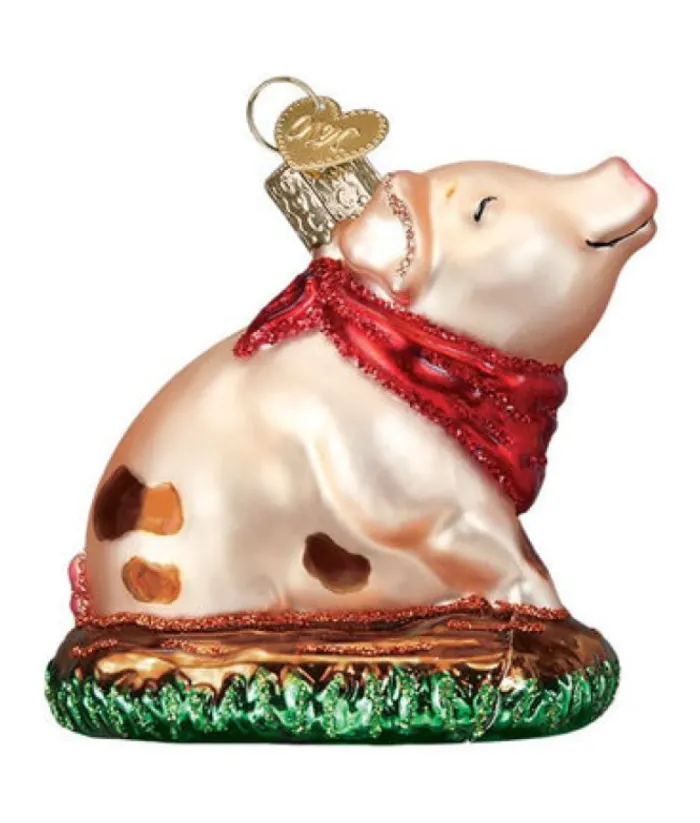 Boutique de Noël Farm House & Western*Pink Piggy Glass Ornament
