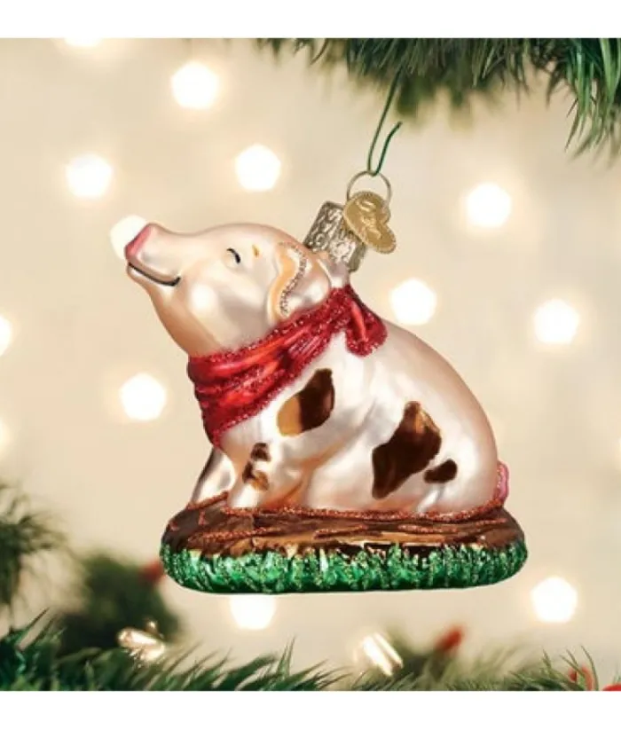 Boutique de Noël Farm House & Western*Pink Piggy Glass Ornament