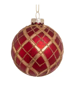 Boutique de Noël Glass Ball Boxes*Red And Gold Decorated Glass Balls, 80Mm, 6 Per Box