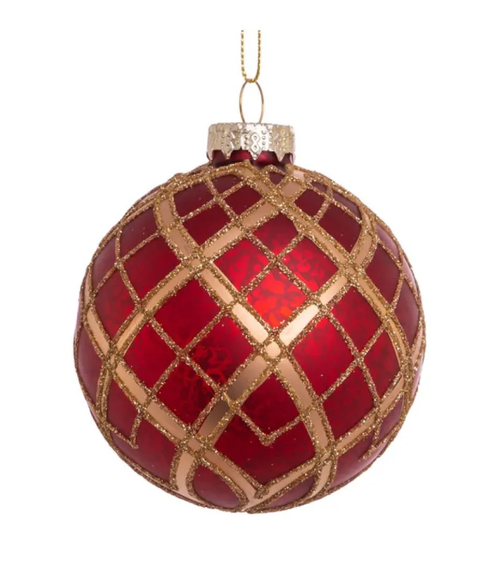 Boutique de Noël Glass Ball Boxes*Red And Gold Decorated Glass Balls, 80Mm, 6 Per Box