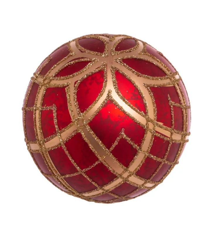 Boutique de Noël Glass Ball Boxes*Red And Gold Decorated Glass Balls, 80Mm, 6 Per Box