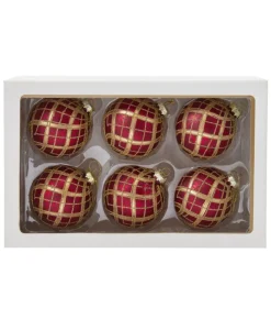 Boutique de Noël Glass Ball Boxes*Red And Gold Decorated Glass Balls, 80Mm, 6 Per Box