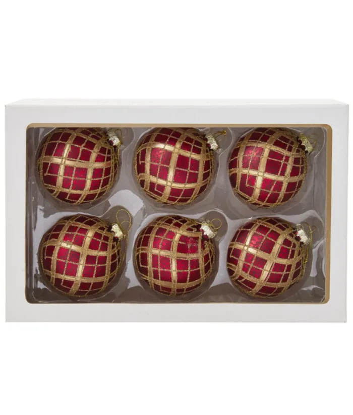 Boutique de Noël Glass Ball Boxes*Red And Gold Decorated Glass Balls, 80Mm, 6 Per Box
