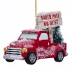 Boutique de Noël Santa'S Workshop*Red Truck With ''North Pole Or Bust'' Sign Ornament