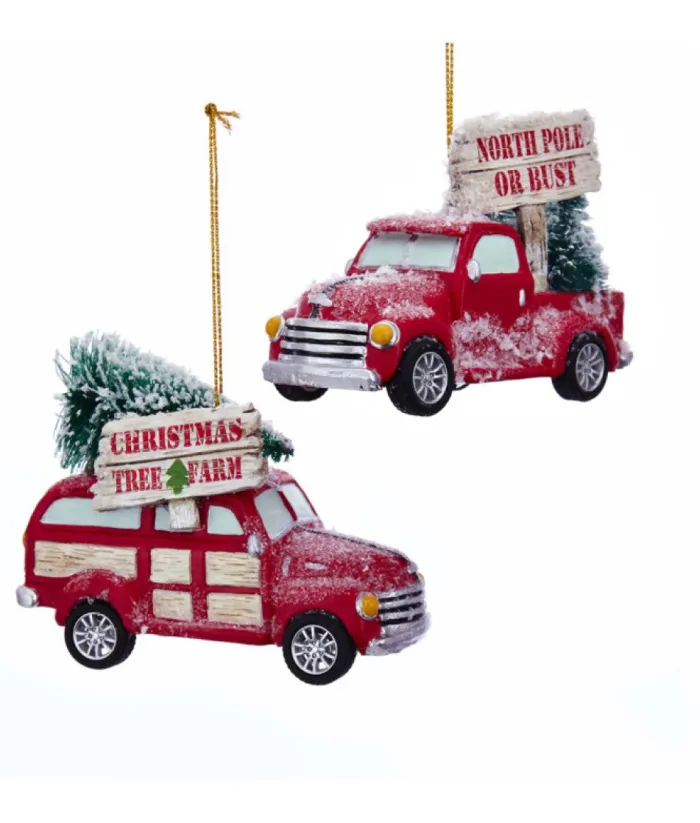 Boutique de Noël Santa'S Workshop*Red Truck With ''North Pole Or Bust'' Sign Ornament