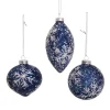 Boutique de Noël Winter Wonderland*Round, Onion And Filial Blue Glass Balls, With Snowflake Decoration, 80Mm, Box Of 3