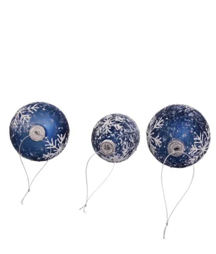 Boutique de Noël Winter Wonderland*Round, Onion And Filial Blue Glass Balls, With Snowflake Decoration, 80Mm, Box Of 3