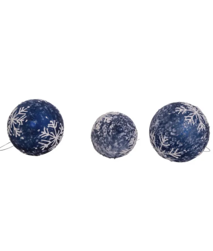 Boutique de Noël Winter Wonderland*Round, Onion And Filial Blue Glass Balls, With Snowflake Decoration, 80Mm, Box Of 3