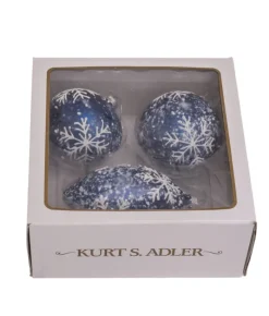 Boutique de Noël Winter Wonderland*Round, Onion And Filial Blue Glass Balls, With Snowflake Decoration, 80Mm, Box Of 3