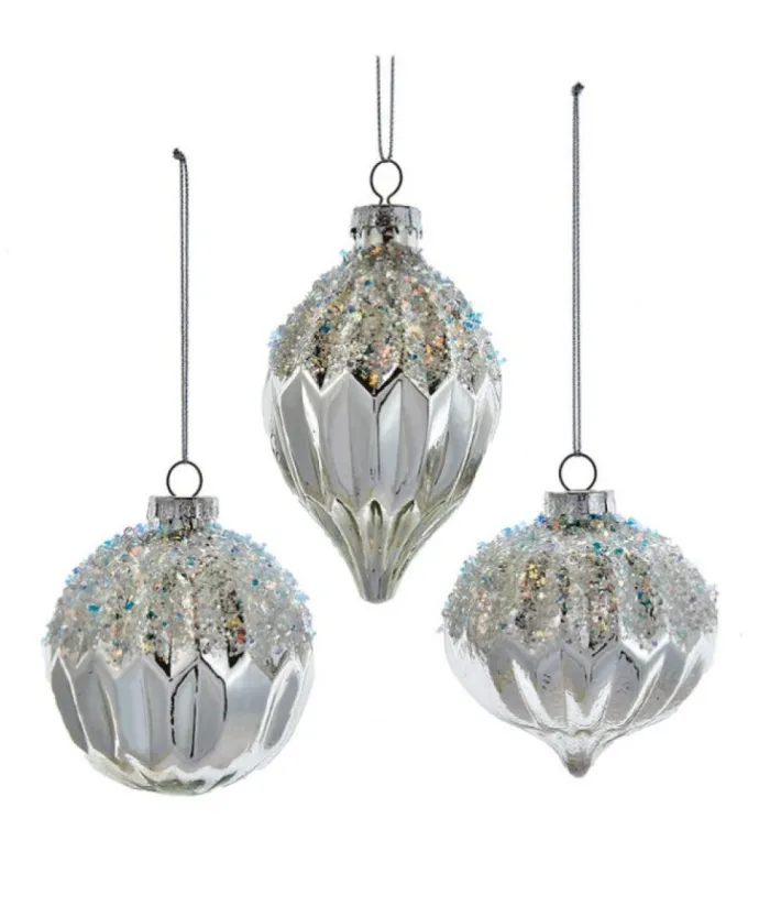 Boutique de Noël Winter Wonderland*Round, Onion And Filial Style Silver Ball Ornaments, 80Mm