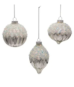 Boutique de Noël Winter Wonderland*Round, Onion And Filial Style Silver Ball Ornaments, 80Mm