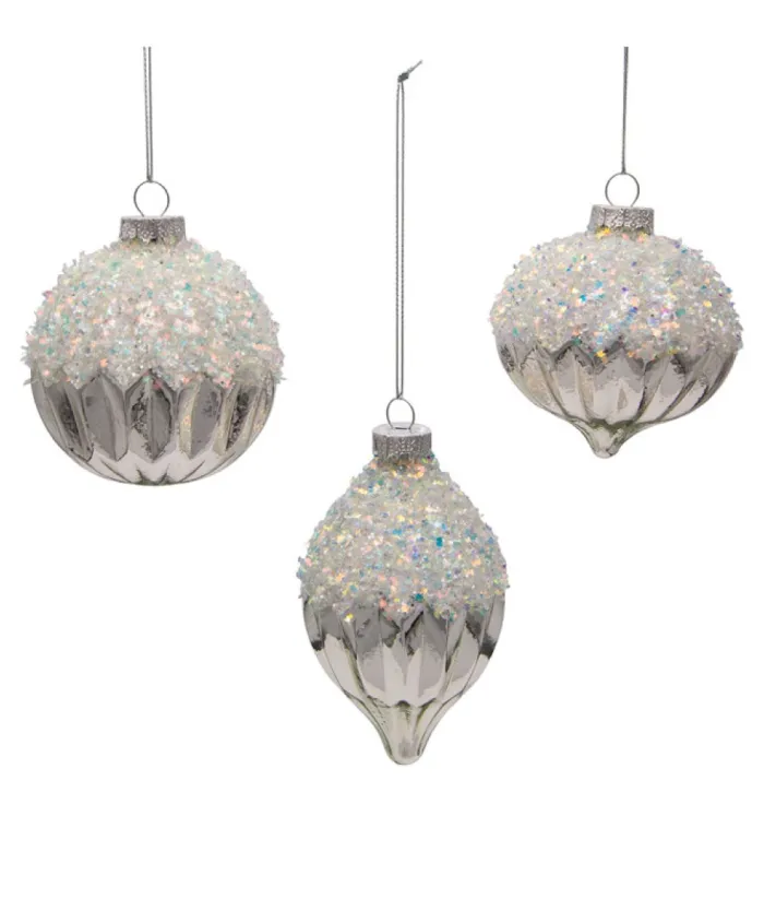 Boutique de Noël Winter Wonderland*Round, Onion And Filial Style Silver Ball Ornaments, 80Mm