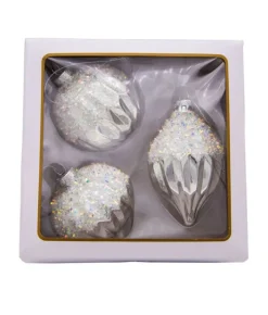 Boutique de Noël Glass Ball Boxes*Round, Onion And Filial Style Silver Ball Ornaments, 80Mm