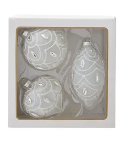 Boutique de Noël Glass Ball Boxes*Round, Onion And Filial White Glass Balls, 80Mm, Box Of 3