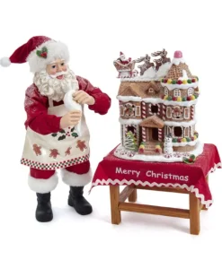 Boutique de Noël Angels & Santas*Santa With Gingerbread House, Table Piece