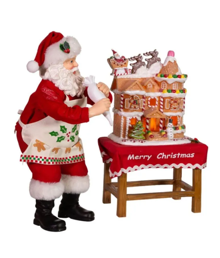 Boutique de Noël Ginger Bread & Candy Shoppe*Santa With Gingerbread House, Table Piece