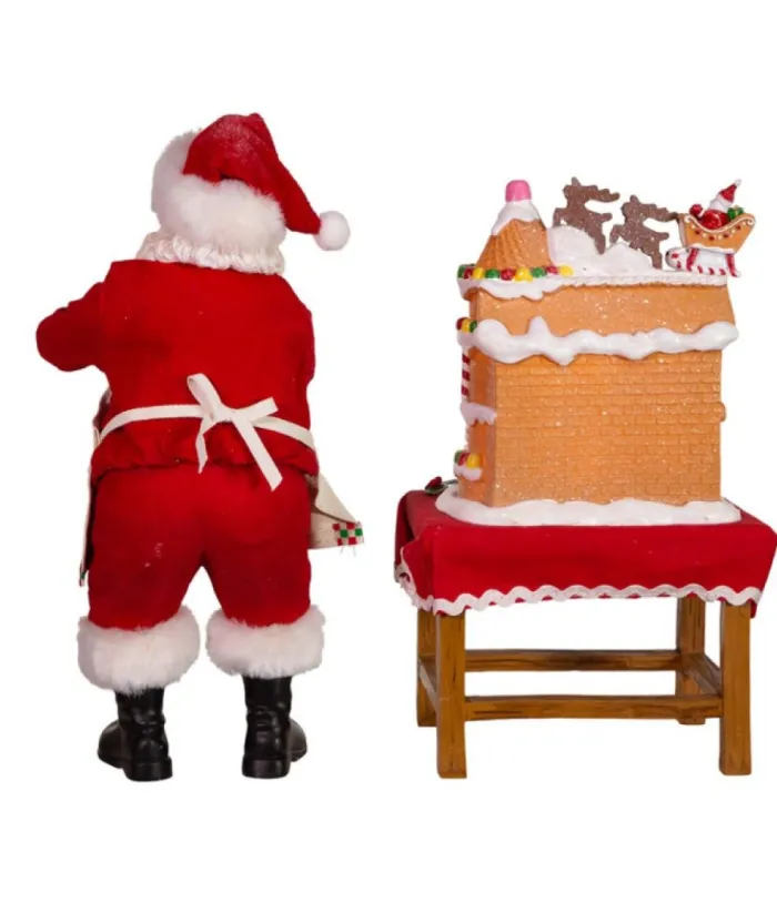 Boutique de Noël Ginger Bread & Candy Shoppe*Santa With Gingerbread House, Table Piece