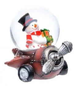 Boutique de Noël Snow Globes*Snowman On Red Plane Mini-Snowglobe