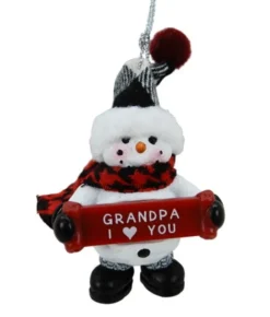 Boutique de Noël Family & Friends*Snowman With Banner, Message, "Grandpa I Love You ", Ornament
