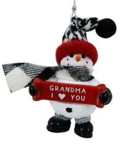 Boutique de Noël Family & Friends*Snowman With Banner, Message, "Grandma I Love You ", Ornament