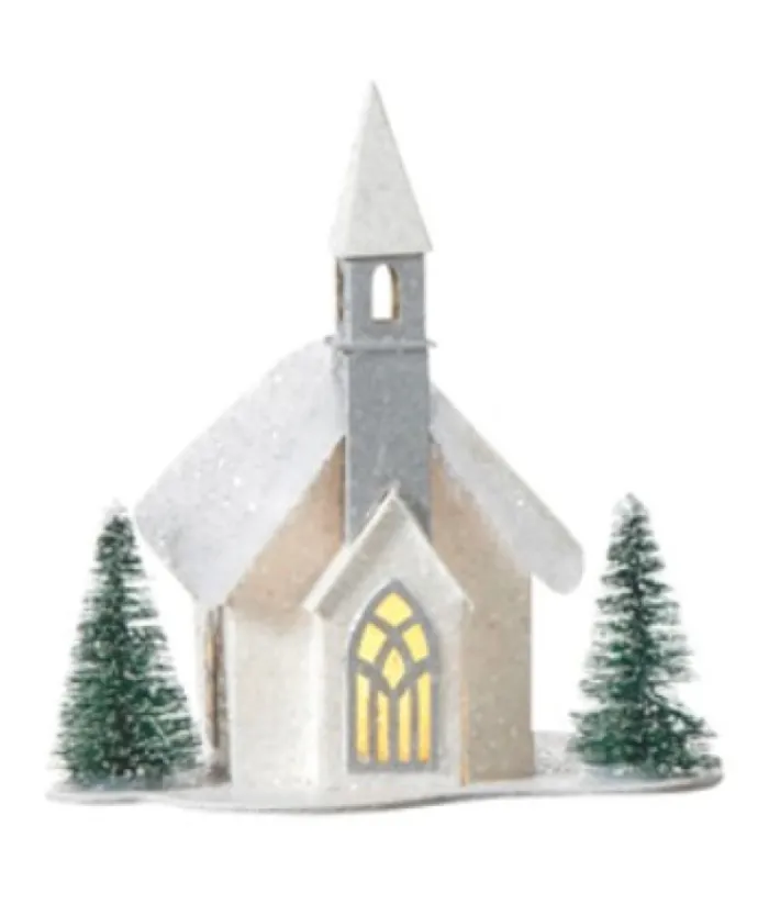 Boutique de Noël Usb & Led*Table Decor, Ornament, White Church With Led Lighting
