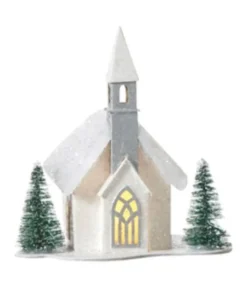 Boutique de Noël Religion*Table Decor, Ornament, White Church With Led Lighting