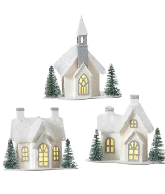Boutique de Noël Usb & Led*Table Decor, Ornament, White Church With Led Lighting