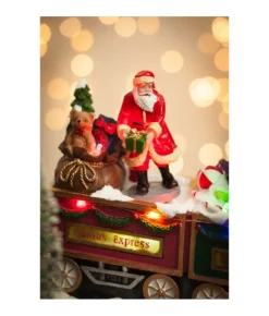 Boutique de Noël Winter Wonderland*Table Ornament, Musical Train, With Santa And Elves. Measures 15 Inches.