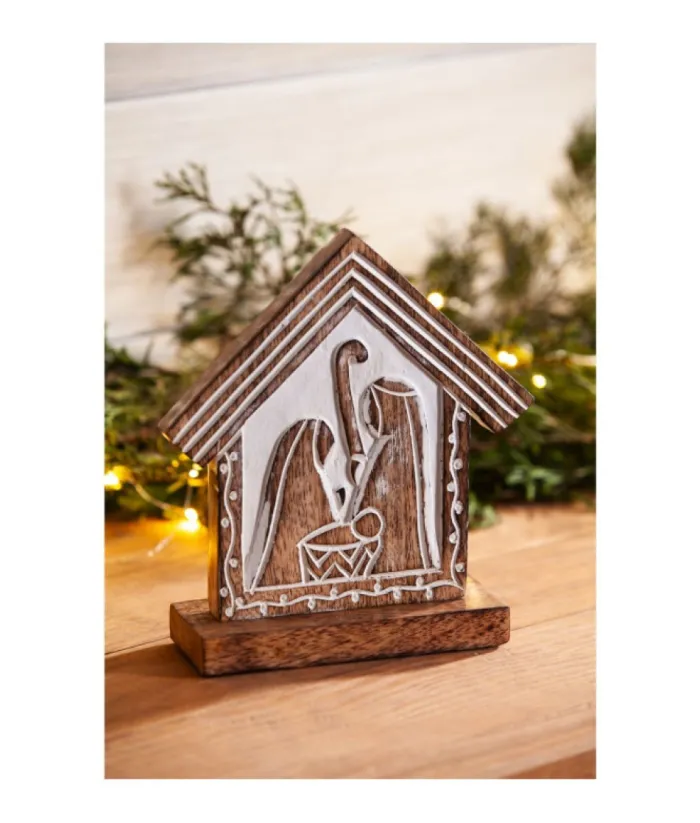 Boutique de Noël Religion & Nativities*Table Ornament, Wooden Carving, The Nativity, Measures 7"