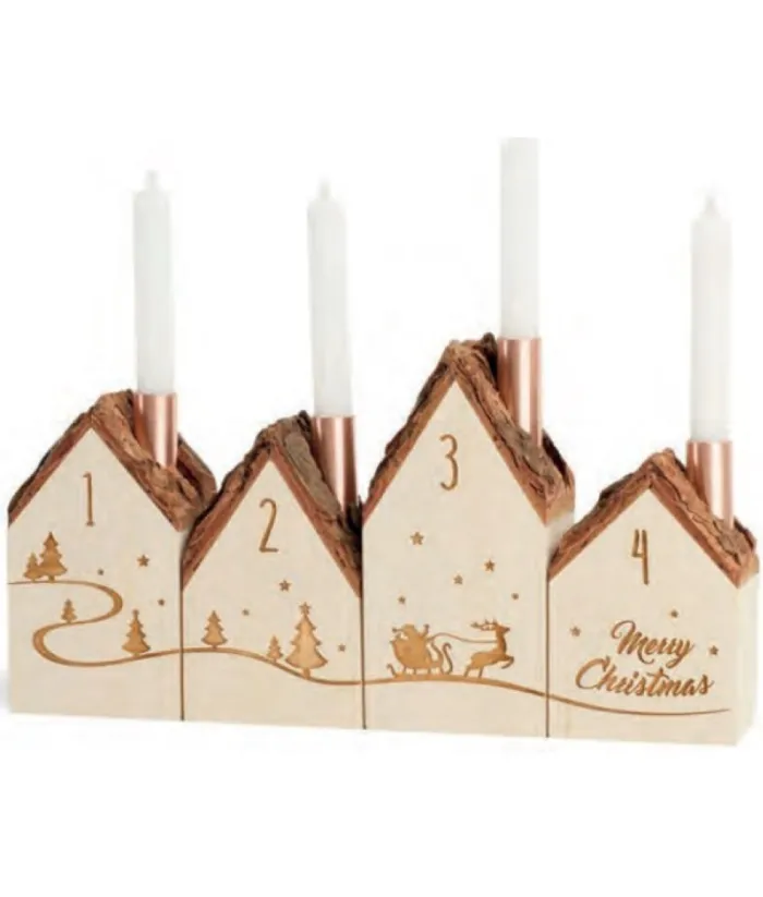 Boutique de Noël Rustic*Table Piece, 4 Piece Set Of Candle Holders, Cottage Shaped, A German Tradition