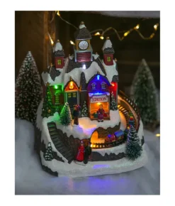 Boutique de Noël Christmas Classics*Table Piece, Animated Mountain Train Station, Led Lighting.