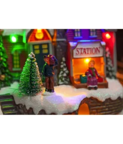 Boutique de Noël Christmas Classics*Table Piece, Animated Mountain Train Station, Led Lighting.