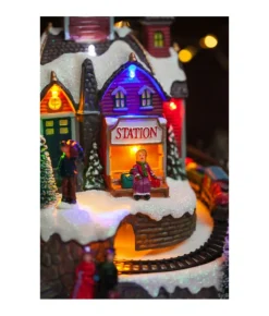 Boutique de Noël Christmas Classics*Table Piece, Animated Mountain Train Station, Led Lighting.