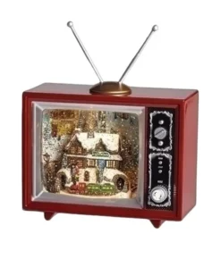 Boutique de Noël Animated And Musical Pieces*Table Piece, Musical Tv Box, Measures 6.5 Inches, With Train Station