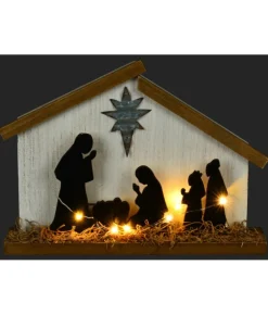 Boutique de Noël Religion & Nativities*Table Piece, Nativity Scene In Wood, With Led Illumination