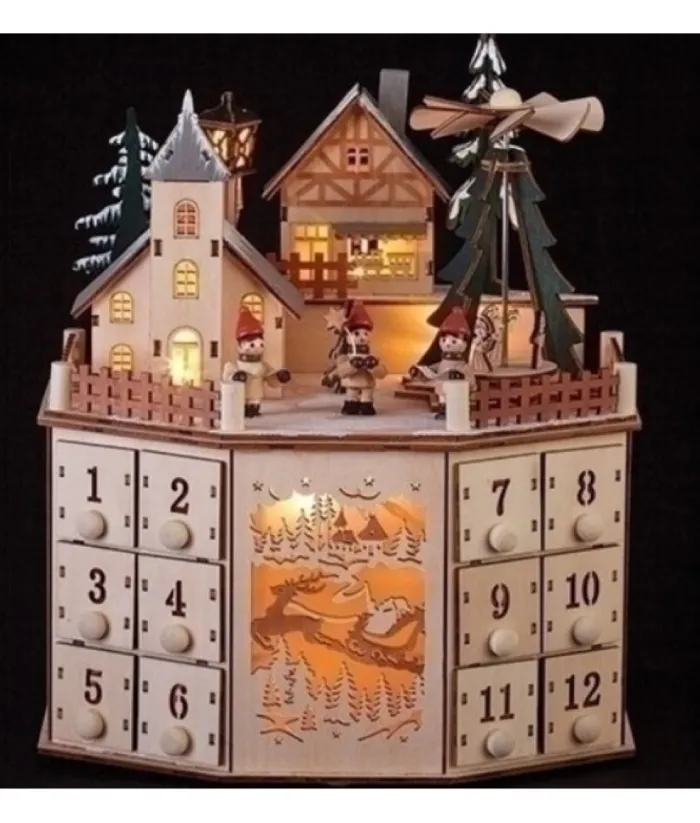 Boutique de Noël Usb & Led*Table Piece, Wooden German Style Advent Calendar