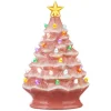 Boutique de Noël Ginger Bread & Candy Shoppe*Table Top Decoration, Illuminated (Led) Pink Ceramic Xmas Tree, Measures 8"