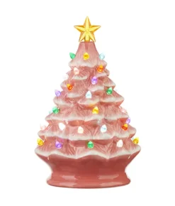 Boutique de Noël Usb & Led*Table Top Decoration, Illuminated (Led) Pink Ceramic Xmas Tree, Measures 8"