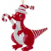 Boutique de Noël Ginger Bread & Candy Shoppe*Tree Ornament, Red Dinosaur With Peppermint Cane