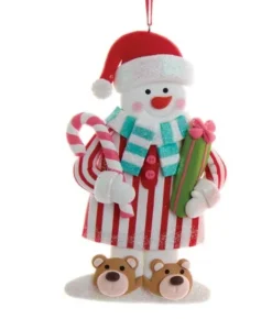 Boutique de Noël Ginger Bread & Candy Shoppe*Tree Ornament, Snowman In Candy Cane Pajamas