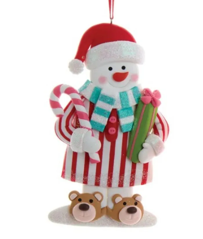 Boutique de Noël Ginger Bread & Candy Shoppe*Tree Ornament, Snowman In Candy Cane Pajamas