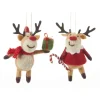Boutique de Noël Enchanted Forest*Tree Ornament, Woolen Reindeer With A Candy Cane