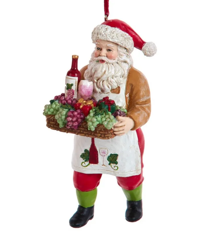Boutique de Noël Wine Lovers*Xmas Tree Ornament, Santa With Grapes And Wine On A Tray