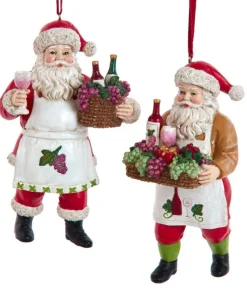 Boutique de Noël Mom'S Kitchen & Bakery*Xmas Tree Ornament, Santa With Grapes And Wine On A Tray