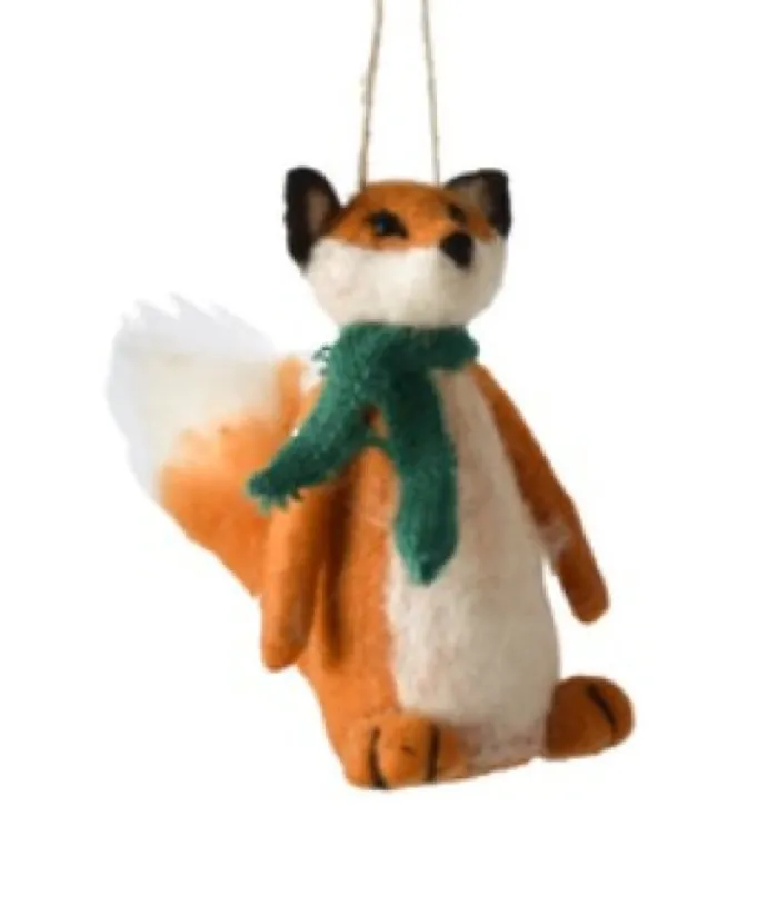 Boutique de Noël Enchanted Forest*Xmas Tree Ornament, Woollen Red Fox With Knit Scarf