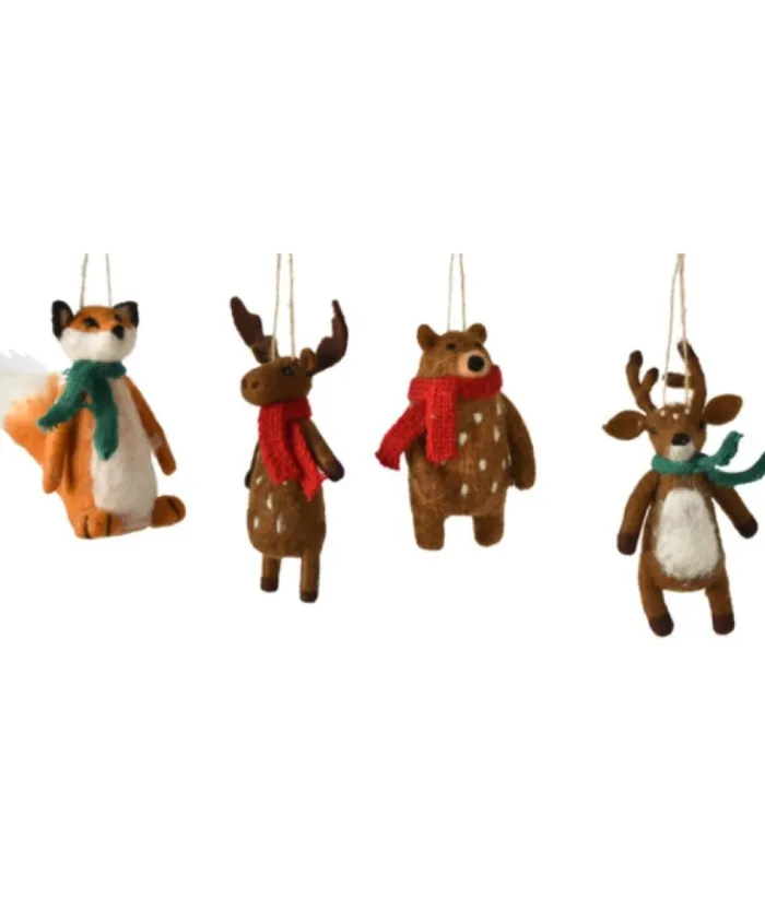 Boutique de Noël Enchanted Forest*Xmas Tree Ornament, Woollen Red Fox With Knit Scarf