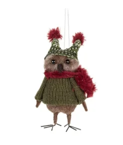 Boutique de Noël Enchanted Forest*Xmas Tree Ornament, Woolly Owl In Green Sweater And Hat